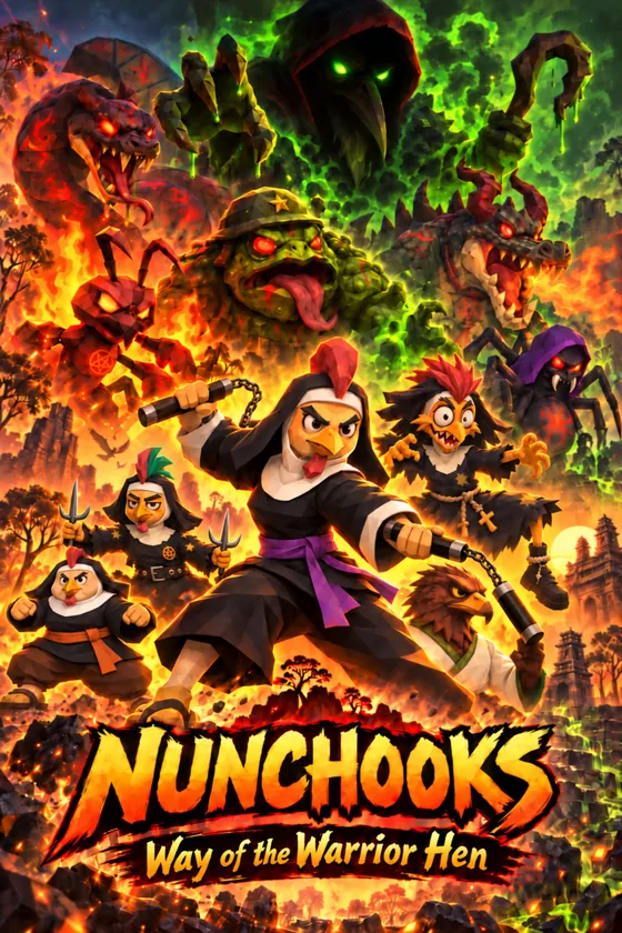 NUNCHOOKS illustrated development poster